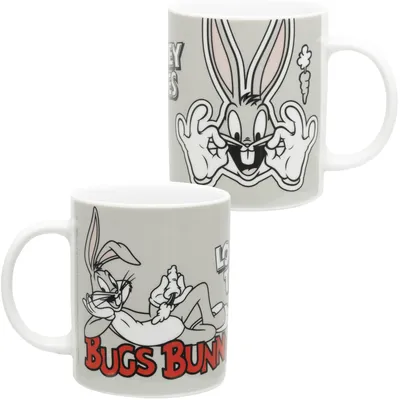 Produktbild von Looney Tunes Tasse - Bugs Bunny Becher Kaffeebecher Kaffeetasse Grau aus Porzellan 320 ml