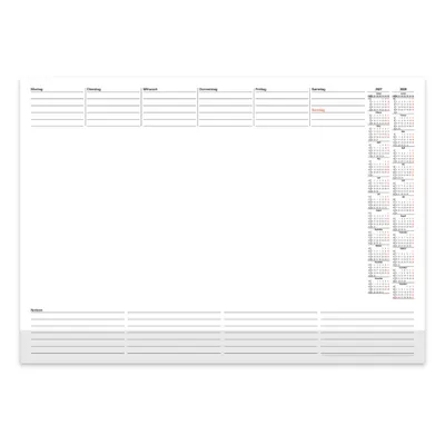 Produktbild von PuK Papier-Schreibtischunterlage mit 2-Jahres-Kalender 2027/2028 | DIN A2 mit Kantenschutz | 25 Blatt zum Abreißen | mit Wochenplan und Notizen