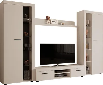 Produktbild von MIRJAN24 Wohnwand Farso XL, Modernes Wohnzimmer-Set, Schrankwand, Stilvoll Mediawand, TV-Möbel (ohne Beleuchtung, Sandbeige)