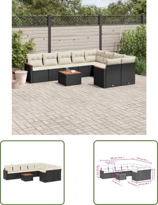Produktbild von The Living Store 10-tlg. Garten-Sofagarnitur mit Kissen Schwarz Poly Rattan