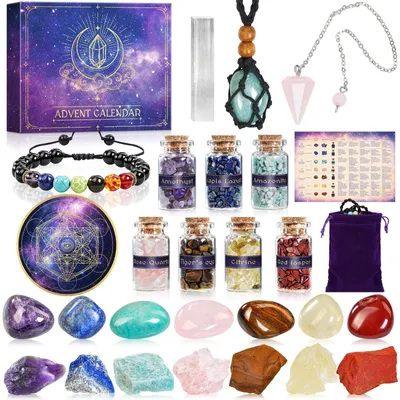 Produktbild von Edelsteine Adventskalender 2026 Frauen Adventskalender Schmuck Frauen Weihnachtskalender Natürlichen Chakra Heilstein 24 Tage Weihnachts Countdown Steine