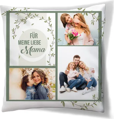 Produktbild von Personalisiertes FOTOGESCHENK, 45 x 45 cm, Kissen, mit eigenem Foto, mit Füllung, Muttertag Geschenk, Motiv Zweige Rahmen Mama [091]