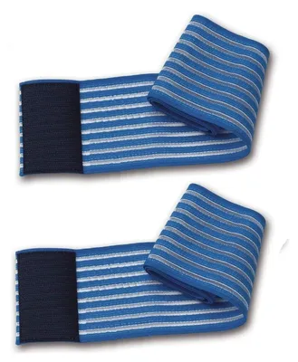 Image de 2 bandes élastiques bleues, universellement réglables avec fermeture velcro, longueur 80 cm