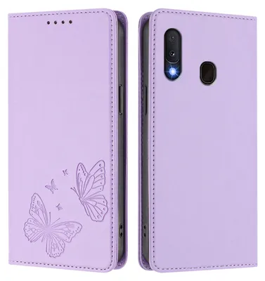 Image de Étui en cuir pour Samsung Galaxy A20E / A10E, motif papillon en relief, étui portefeuille à rabat avec support, violet clair