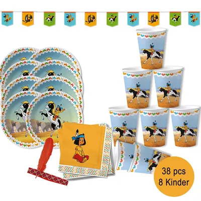 Party-Set Kindergeburtstag Yakari 38-tlg. für 8 Kinder Pappgeschirr Indianer Fasching Geburtstagsfeier Indianer Mottoparty