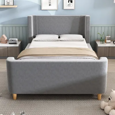 Obrázek produktu pro okwish Dětská postel Čalouněná postel, jednolůžková postel postel na kluzáku s kosmickým vzorem, 90 x 200 cm, pro chlapce a dívky, šedá, samet (bez matrace)