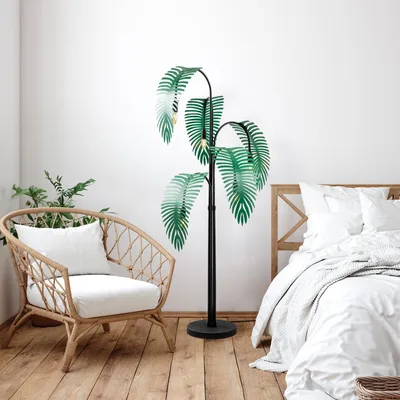 Produktbild von Opviq, Palm 13920 - Black, Green, Stehlampe, METALLKÖRPER, Schwarz, 157 x 71 x 71 cm
