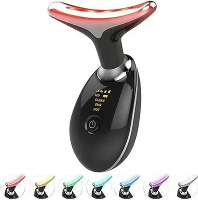 Produktbild von Nacken-Anti-Falten-Gesichtsschönheitsgerät 7 Modi  zum Anheben und Straffen des Massagegeräts, elektrische LED-Photonen-Gesichtstherapie, Mikrostrom-Faltenentferner (Schwarz)