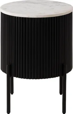 Image de MASSIVMOEBEL24 | Table d'appoint en bois de Manguier 40x40x52 noir laqué / marbre blanc BARCELONA #130