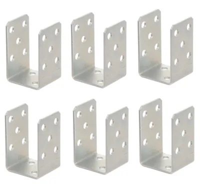 Produktbild von Aqbau 6er Set U-Pfostenträger zum Aufschrauben 70 mm – Pfostenanker aus verzinktem Stahl 4 mm, Bodenanker für Holzpfosten, für Zaun, Pergola, Terrasse