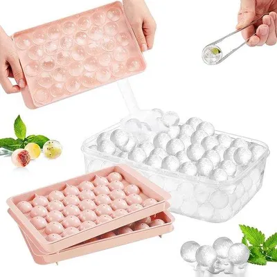 Zdjęcie produktu dla Forma do lodów z 33 przegródkami, z pokrywką, forma do kostek lodu, bez BPA, do piwa, koktajli i whisky (1 sztuka, różowa)