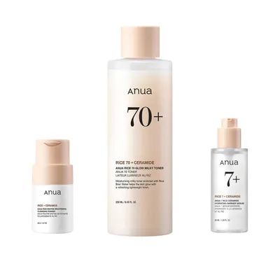 Immagine prodotto di Combinazione di 3 parti: Polvere detergente sbiancante agli enzimi di riso 40g+ANUA - TONER DI RISO 70 GLOW MILKY 250ML+SERUME BARRIERA IDRATANTE ALLA CERAMIDE DI RISO 50ML