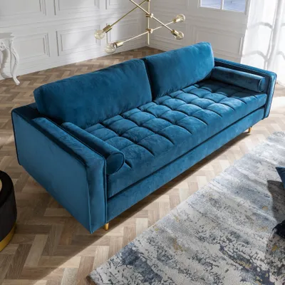 Produktbild von riess-ambiente Design 3er Lounge Sofa COZY VELVET 220cm petrol blau Samt Federkern 3er-Sofa Couch Sofagarnitur Dreisitzer
