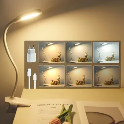 Produktbild von Akynite 36 LED Leselampe Bett Klemme USB Aufladbar, Adapter enthalten, 3 Farben & Helligkeit, Bettlampe Klemmbar akku, Lampe Wickeltisch ohne Kabel