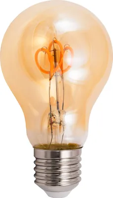 A close-up studio shot of a single LED filament light bulb against a white background.