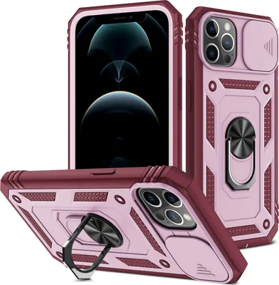 Produktbild von iPhone 12 / 12 Pro Hülle, Schiebe Kamera Schutz Robust Rüstung Stoßfest Schutzhülle mit Ringhalterung Ständer Kartenhalter für iPhone 12 / iPhone 12 Pro Orange