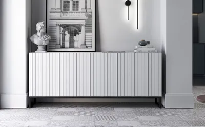 Produktbild von Glamour Kommode RTV Weiß matt Elpis 3D - Modern - Lindner Möbel - 168cm x 36,5cm x 72 cm, Farbe: Weiß matt- Italienische Tiefmattfolie