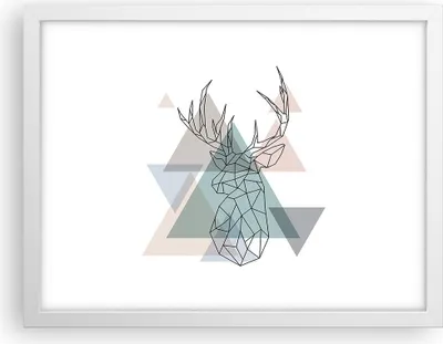 Produktbild von Gerahmtes Poster - Weißer Rahmen - Hirsch Abstraktion - 40x30 cm - Wand Bild - Wanddeko - Wandbilder - Kunstposter - Wandposter - Bilderrahmen - Bilder - Kunstdruck - Wandbild - P2WAA40x30-3909