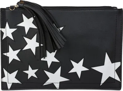 Produktbild von styleBREAKER Clutch mit Sterne Muster, Quasten Anhänger am Reißverschluss, Handschlaufe und Umhängegurt, Damen 02012075