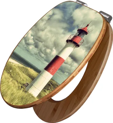 Produktbild von banjado Design WC Sitz Bambus Absenkautomatik - Leuchtturm Sylt - Toilettendeckel mit Absenkautomatik Holz/hochwertiger Bambus Klodeckel/WC-Sitz für alle gängigen Toiletten [TDB2 12680]