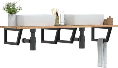 Produktbild von vidaXL Waschbeckenregal Wandmontage Stahl und Akazienholz