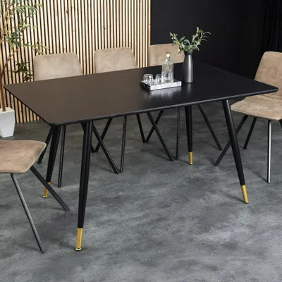 Produktbild von riess-ambiente Esstisch PARIS 120cm schwarz Eichenholz mit goldenen Fußkappen aus Metall für 4 Personen