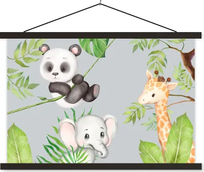 Produktbild von MuchoWow® Textilposter Dschungel - Blätter - Tiere 90x60 cm mit schwarzem Rahmen - Aufhängungssatz