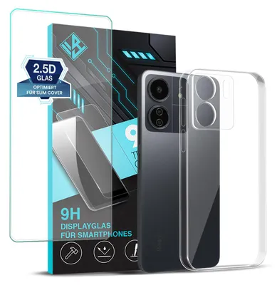 Produktbild von Handyhülle für Xiaomi Redmi 13C mit 9H Displayglas Displayschutz Hülle Transparent Flexibel Elastisch Case Cover Backcover Schutzhülle