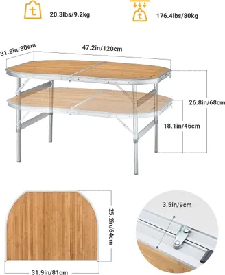 Obrázok produktu pre Kempingový stôl KING CAMP Bamboo 120 x 80 cm