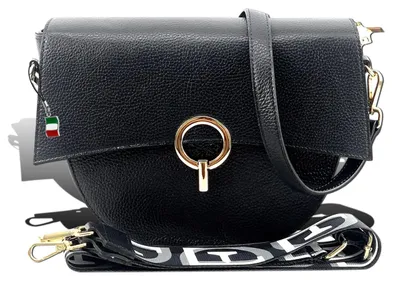 Produktbild von Florence Leder Tasche Damen Umhängetasche Citytasche schwarz 30x8x22cm inklusive Italien Flagge D2OTF824S