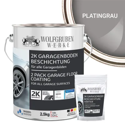 Produktbild von 2K Garagenbodenbeschichtung Garagenfarbe Garagenbodenfarbe Epoxidharz Bodenbeschichtung für Garage Werkstatt Keller - Platingrau l 2,5kg
