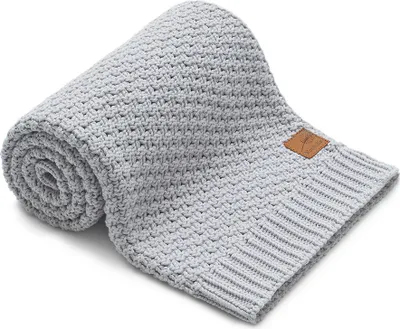 Produktbild von Nordville Babydecke - Hellgrau 70x100 cm Erstlingsdecke Kuscheldecke Strickdecke aus 100%  Baumwolle