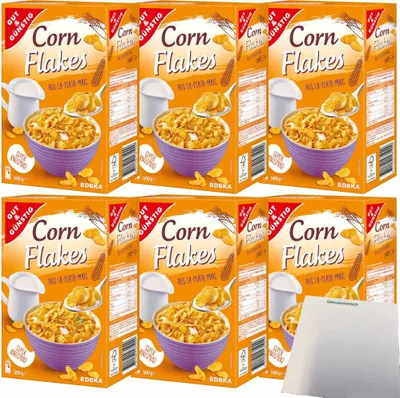Produktbild von Gut & Günstig Cornflakes super knusprig aus La-Plata- Mais 6er Pack (500g Packung) + usy Block