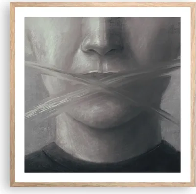 Produktbild von Gerahmtes Poster - Rahmen in heller Eiche - Symbol Mund Sprache - 60x60 cm - Wand Bild - Wanddeko - Wandbilder - Kunstposter - Wandposter - Bilderrahmen - Bilder - Kunstdruck - P2NAC60x60-4754