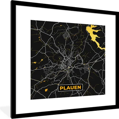 Produktbild von MuchoWow® Gerahmtes Poster Deutschland - Schwarz und Gold - Plauen - Stadtplan - Karte 40x40 cm - Poster mit Schwarzem Bilderrahmen Wandposter Rahmen Foto Bilder - Poster - Plakat im Rahmen