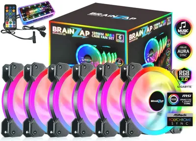 Produktbild von BRAINZAP 6x 120mm LED A-RGB Case Fan SET Gehäuse Lüfter Aura Asus Asrock MSI Gigabyte Music-Sync Coolmoon