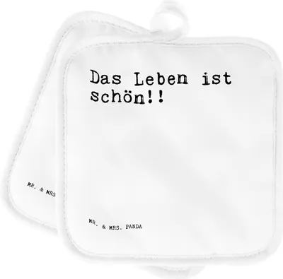 Produktbild von Mr. & Mrs. Panda Topflappen Das Leben ist schön!!... - Weiß - Geschenk, 2er Set, Sprüche, Motivation, Ofenlappen, Doppel, Spruch, Weisheit, Topfuntersetzer, topfhalter