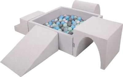 Produktbild von KiddyMoon Kinder Schaumstoff spielplatz Quadrat 200 Bunte Bälle ∅7cm - Schaumstoffbausteine Bällebad groß Bällepool Hindernisläufen - Hellgrau