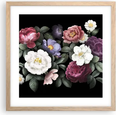 Produktbild von Gerahmtes Poster - Rahmen in heller Eiche - Blumen Blumenstrauß Komposition - 40x40 cm - Wand Bild - Wanddeko - Wandbilder - Kunstposter - Wandposter - Bilderrahmen - Bilder - P2NAC40x40-5032
