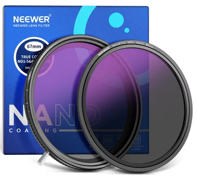 Produktbild von NEEWER HD True Colors 67mm Variabler ND Filter ND2-512 (1-9 Stop), VND Filter und magnetischer ND32 Graufilter, mehrfach beschichtet, Keine Farbverschiebung/kein X Kreuz/Keine Vignettierung
