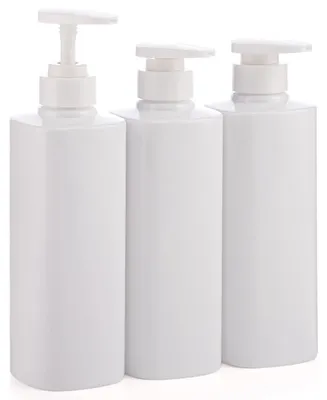 Image de Lot de 3 distributeurs de savon, flacons de shampoing de 500 ml avec étiquettes, lot de flacons à pompe rechargeables de 500 ml pour savon liquide, destinés aux douches d'hôtel, blanc