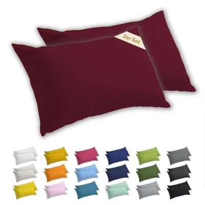 Produktbild von Lavea® 2er Set Kissenbezug 40x80 cm, 100% Baumwolle Jersey, YKK-Reißverschluss, Bordeaux