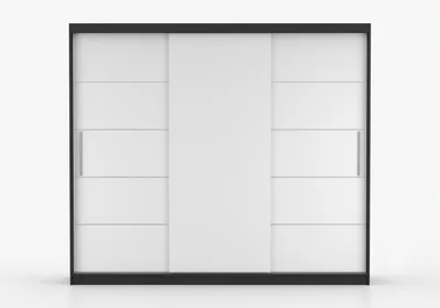Produktbild von Schwebetürenschrank ABLA II 250 cm, Kleiderschrank 3-türig ohne Spiegel, Schlafzimmerschrank Schwarz/Weiß, Regale & Kleiderstange