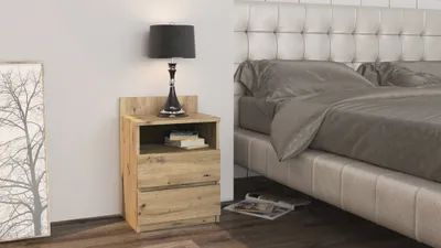 Produktbild von VBChome Nachttisch 40 x 32 x 59 cm Eiche Sonoma Nachttisch mit 2 Schubladen und 1 Fächer für das Schlafzimmer Grifflose Büro Zimmer Modern Eiche Artisan