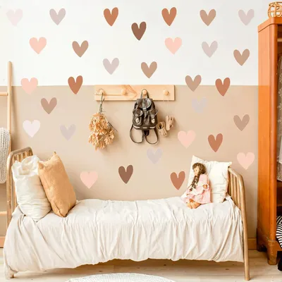 Produktbild von Wandsticker 72 Stück, Herzset, Boho-Stil, flexible Wanddekoration, für Kinderzimmer