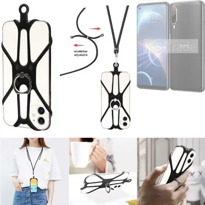 Produktbild von K-S-Trade 3in1 Handykette Handyband Handykordel Halsband Smartphone-Ring Handy-Ring kompatibel mit HTC Desire 22 Pro Fingerhalterung Handyring