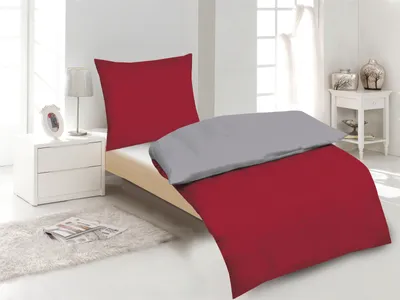 Produktbild von Bettwäsche Microfaser Bettbezug Uni Wende mit Reißverschluss Rot / Silber, 2 teilig 1x 155x220 + 1x 80x80 cm