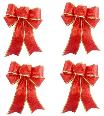 6er Set Weihnachtsbänder mit Glitzer, Rot, für Kranz und Baum
