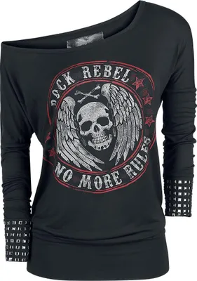 Produktbild von Rock Rebel by EMP Damen schwarzes Langarmshirt mit Print und Nieten S