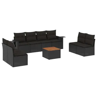 Produktbild von vidaXL 9-tlg. Garten-Sofagarnitur mit Kissen Schwarz Poly Rattan